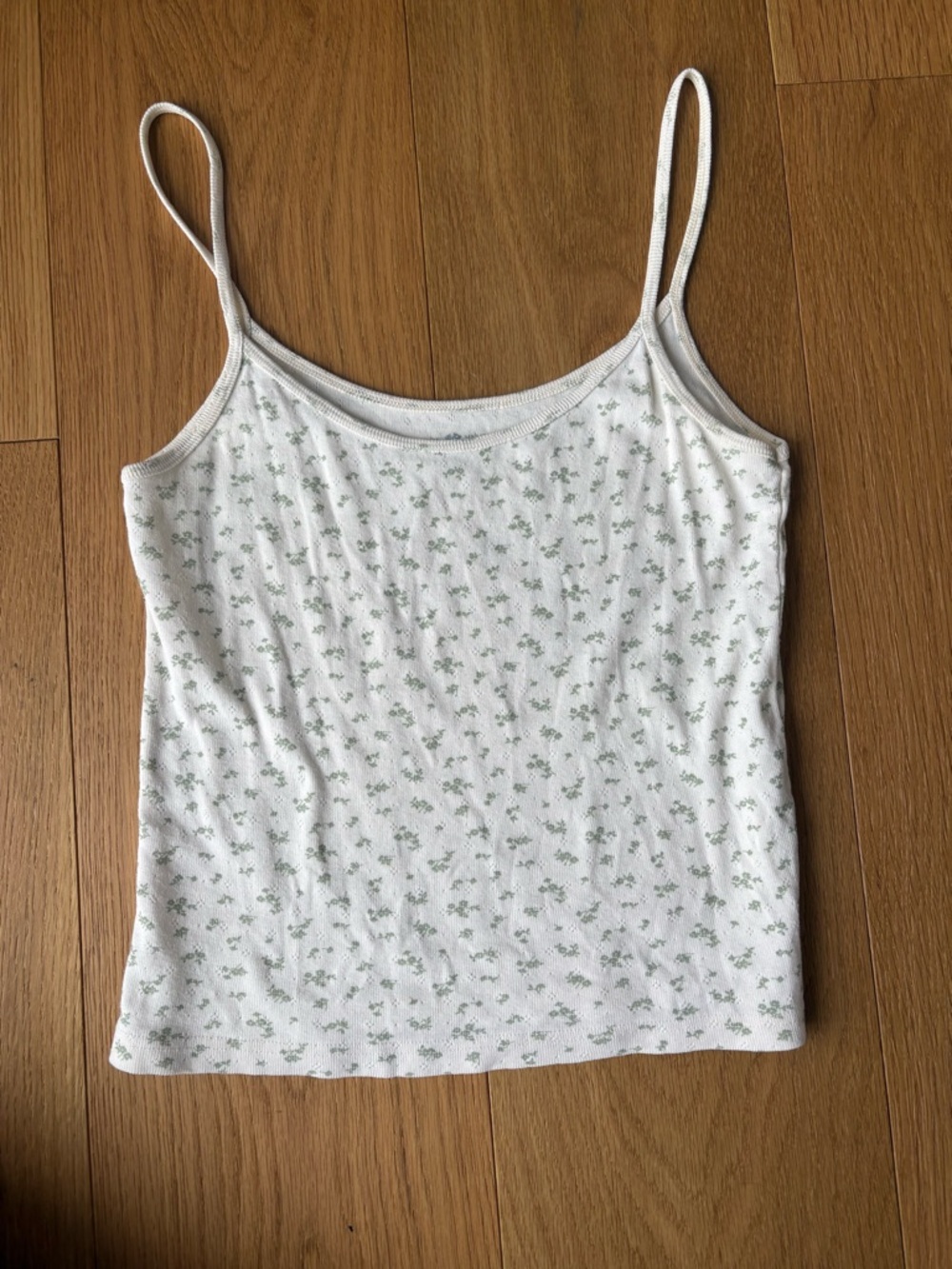 Brandy Melville White Tank Top with Light Green Floral Print